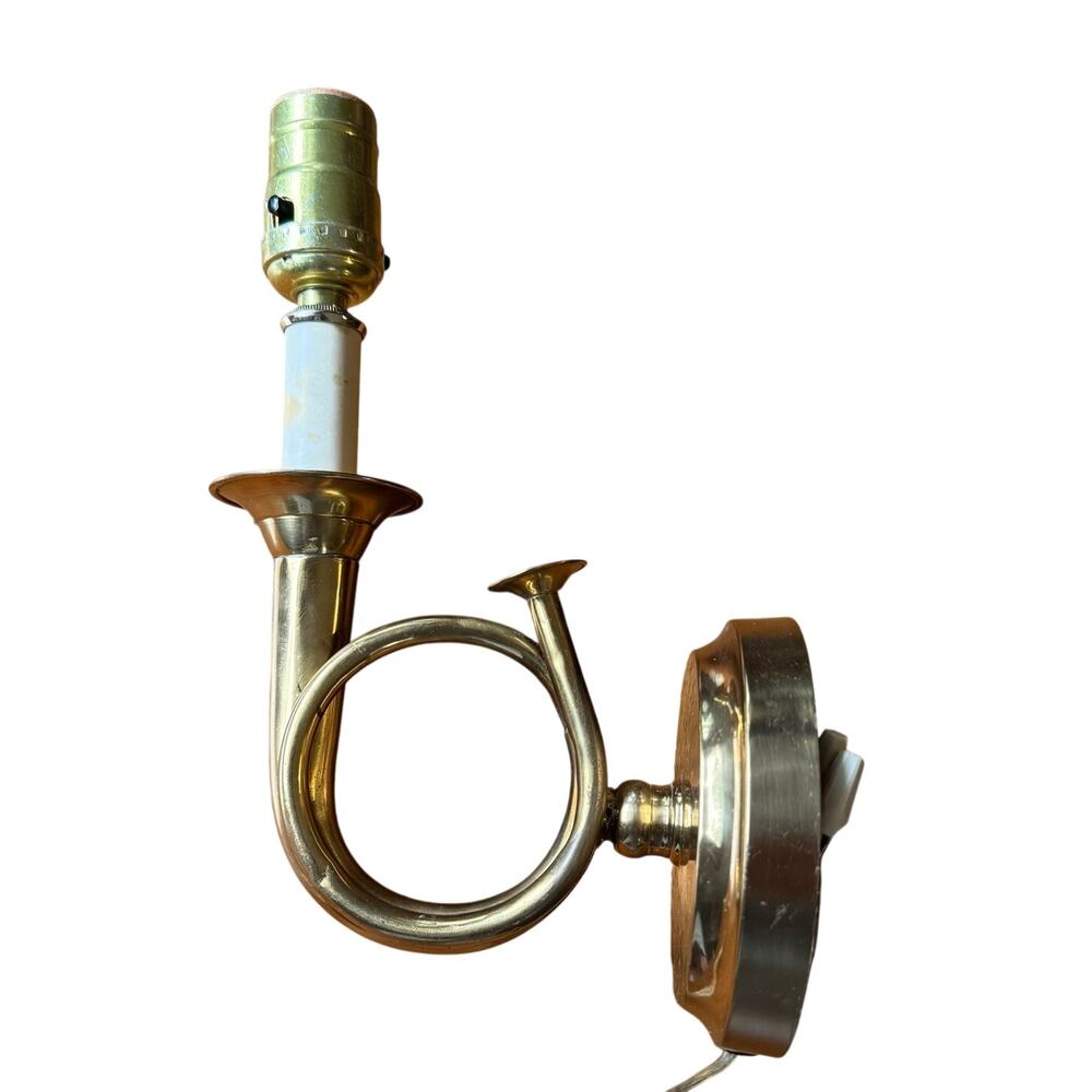 Vintage Small French Horn Trumpet Wall Sconce Electric Lamp English Manor Decor